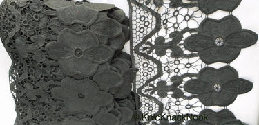 Wholesale Black Floral Embroidery Crochet (Cotton) One Yard Lace Trims, Indian Laces, Indian Trims